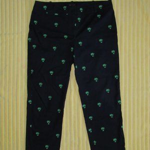 LUAU TIME! NAVY BLUE WOMENS CAPRIS WITH GREEN PALM TREES-TALBOTS-SIGNATURE FIT